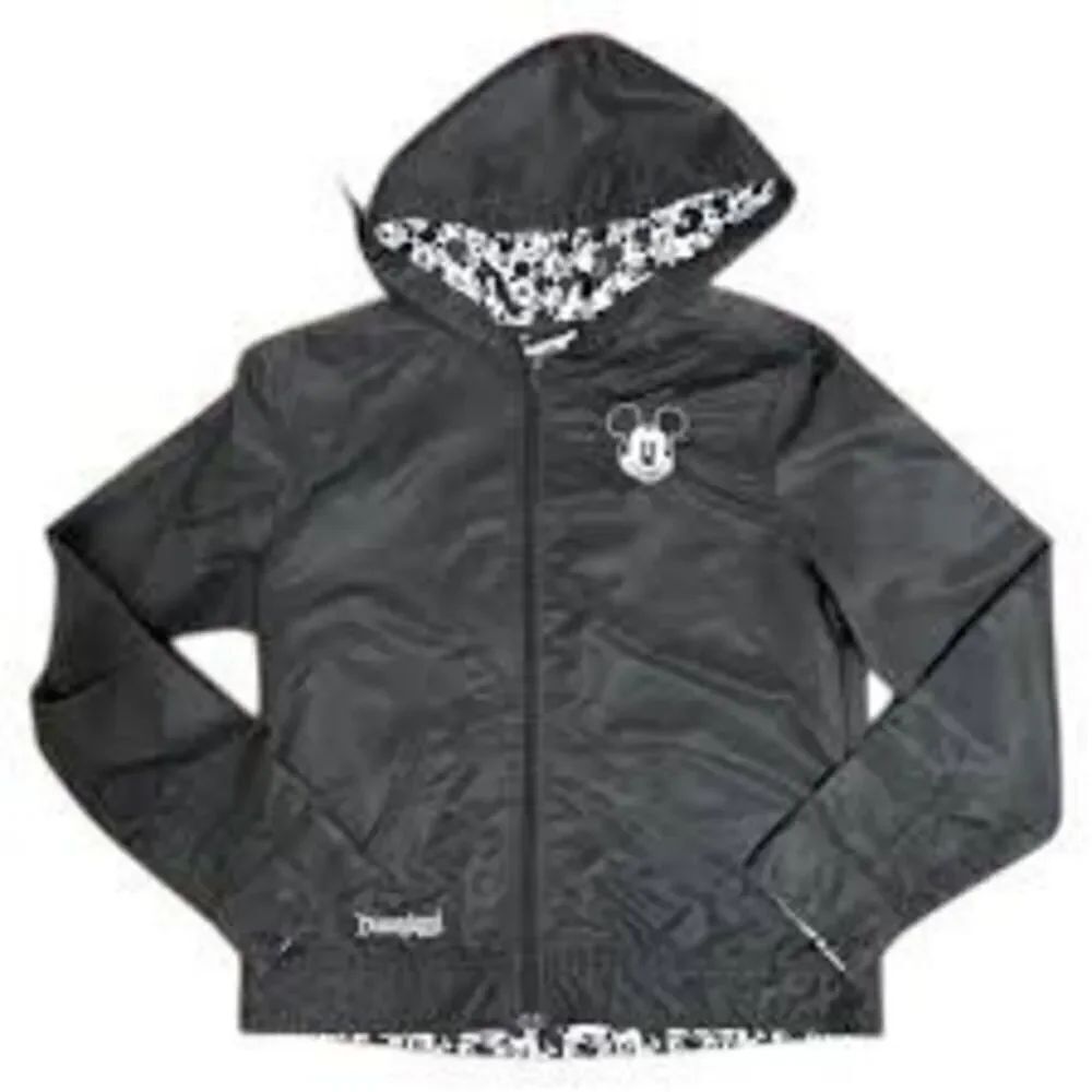 Disney Parks Women's Size S Mickey Hooded Windbreaker Jacket Black Mouse Ears